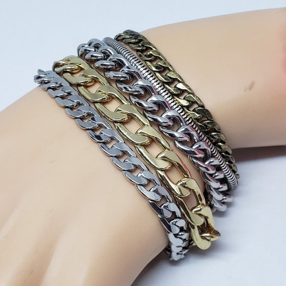 Jenny Bird Austin Cuff Mixed Metal Stacked Layered Chain Bracelet - Picture 10 of 12
